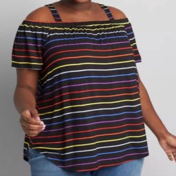 Lane Bryant NWT black striped cold shoulder swing top 26/28 - Picture 1 of 8